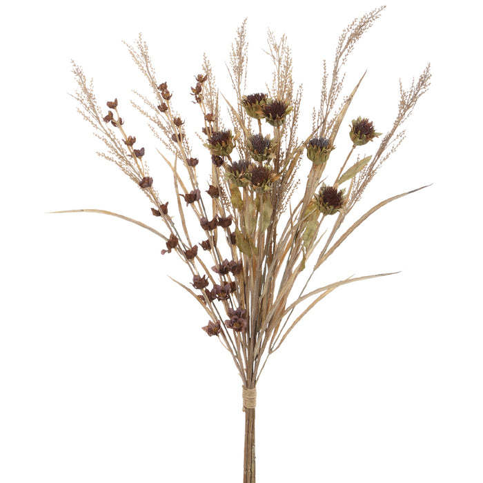 30" Dried-Look Carthamus Mixed Silk Flower Stem Bundle -Brown (pack of 6) - FBC308-BR