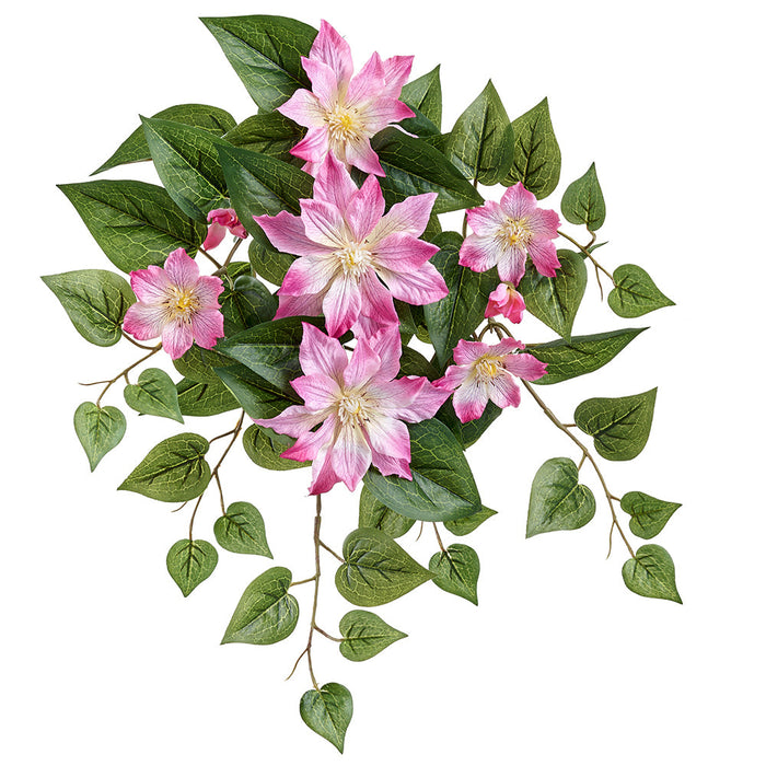 20.5" Outdoor UV-Resistant Artificial Hanging Clematis Flower Bush -Pink (Pack of 6) - FBC313-PK