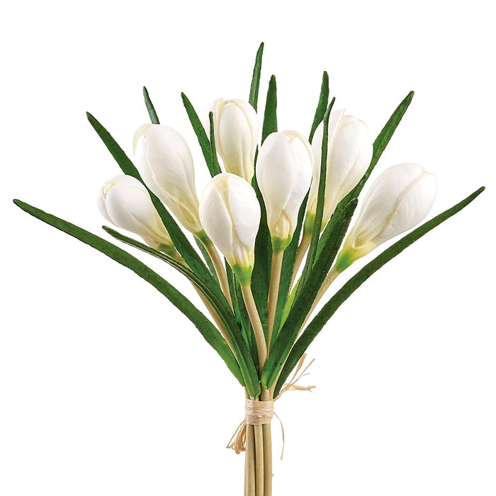 11" Crocus Silk Flower Bouquet -White (Pack of 12) - FBC444-WH