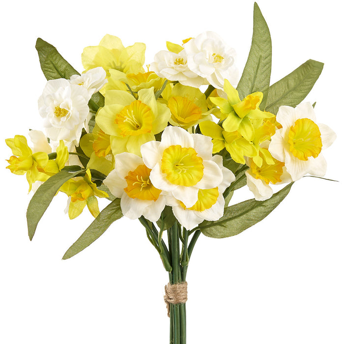 12" Daffodil Narcissus Silk Flower Bouquet -Yellow/White (Pack of 12) - FBD009-YE/WH