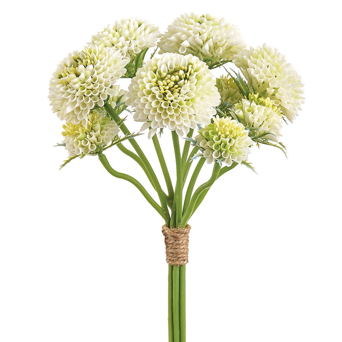 14" Pompon Dahlia Silk Flower Bouquet -Cream/Green (Pack of 12) - FBD055-CR/GR