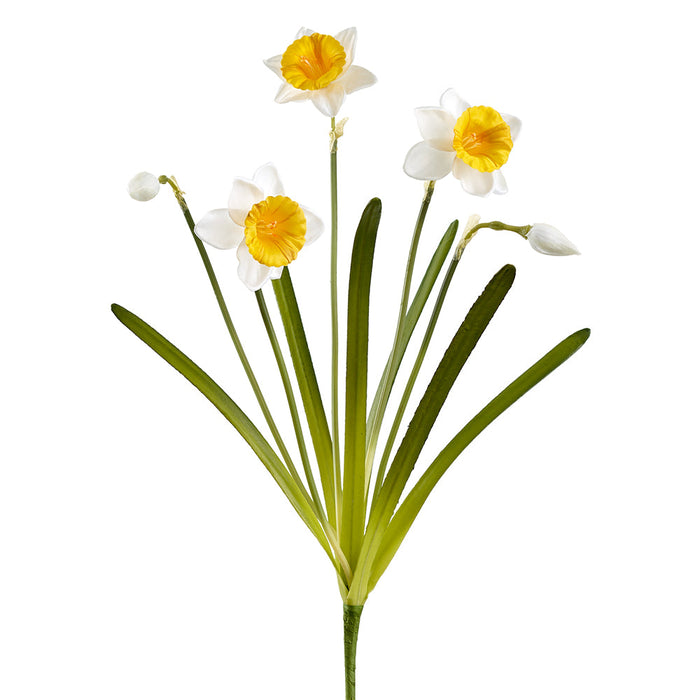 19" Narcissus Daffodil Faux Flower Bush -White/Yellow (Pack of 12) - FBD067-WH/YE