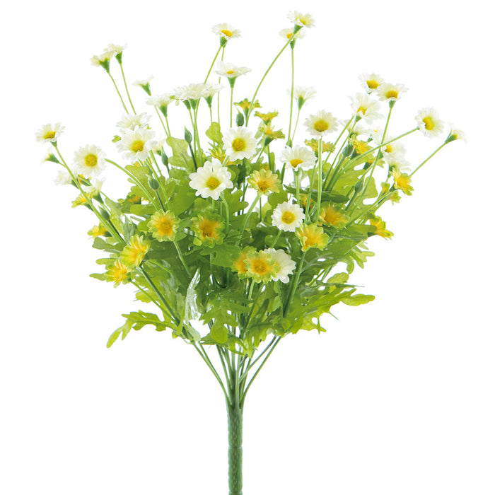17.5" Silk Mini Daisy Flower Bush -Yellow/Green (pack of 12) - FBD122-YE/GR