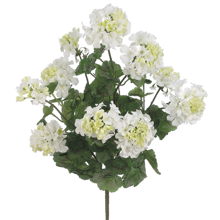 24" Outdoor Water Resistant Artificial Geranium Flower Bush -White (pack of 6) - FBG041-WH