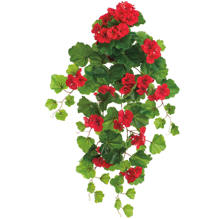 32" Outdoor UV-Resistant Artificial Hanging Geranium Flower Bush -Red (Pack of 6) - FBG042-RE