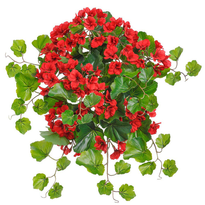 24" Outdoor UV-Resistant Faux Hanging Geranium Flower Bush -Red (Pack of 6) - FBG112-RE