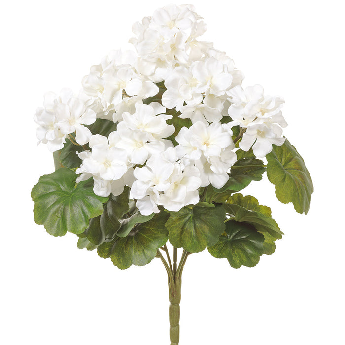 18.5" Outdoor Water Resistant Artificial Geranium Flower Bush -White (pack of 12) - FBG185-WH