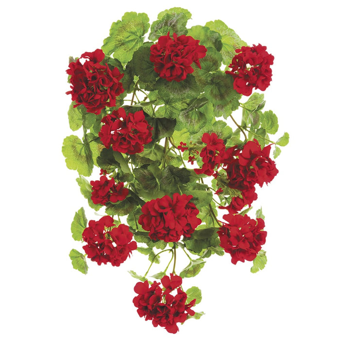 22" UV-Resistant Outdoor Hanging Artificial Geranium Bush -Red (pack of 6) - FBG326-RE