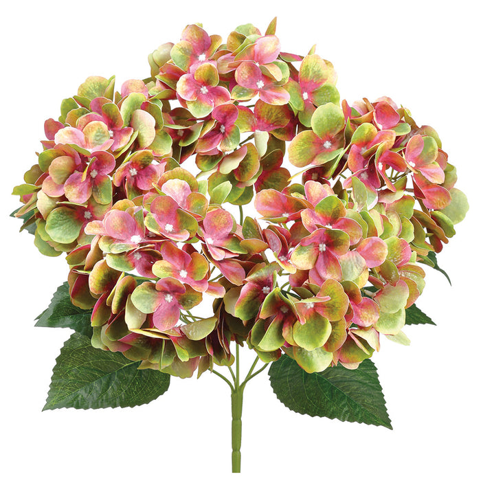 20" Silk Hydrangea Flower Bush -Green/Coral (Pack of 6) - FBH060-GR/CO