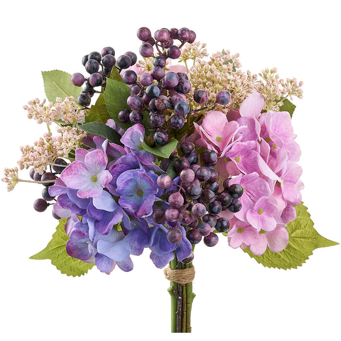 12" Hydrangea & Queen Anne's Lace Silk Flower Bouquet -Mixed Colors (Pack of 6) - FBH100-MX