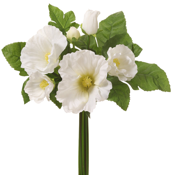 12.5" Hollyhock Silk Flower Stem Bundle -White (pack of 12) - FBH134-WH