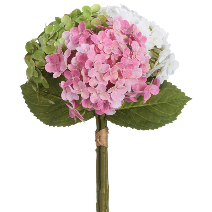 12" Real Touch Hydrangea Silk Flower Bouquet -Pink/Green (Pack of 6) - FBH160-PK/GR