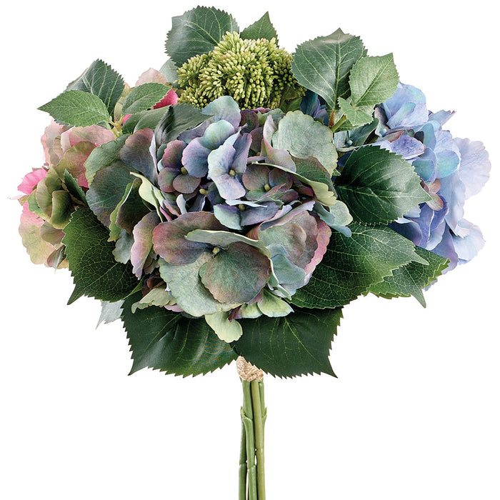 16" Hydrangea & Sedum Silk Flower Bouquet -Purple/Green (Pack of 6) - FBH161-PU/GR