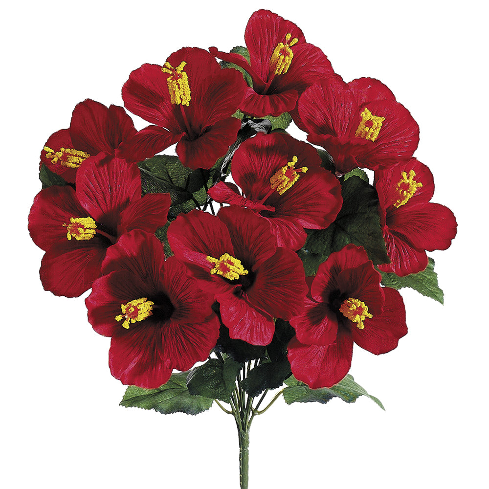 19" Silk Hibiscus Flower Bush Red Tropical Flowers — Silks Are Forever
