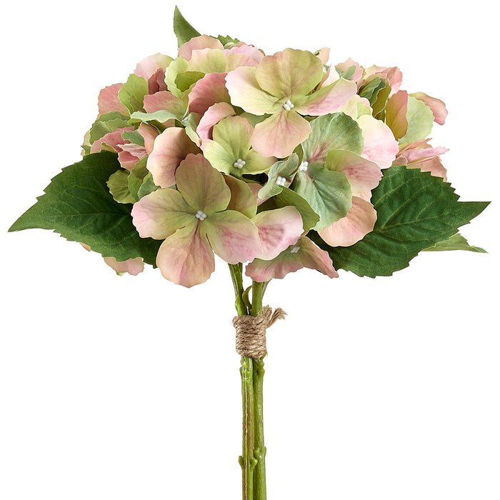 13" Hydrangea Silk Flower Stem Bundle -Pink/Green (Pack of 12) - FBH500-PK/GR