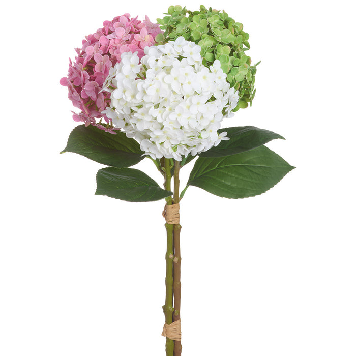 24.5" Real Touch Hydrangea Silk Flower Stem Bundle -Pink/Green (Pack of 6) - FBH526-PK/GR