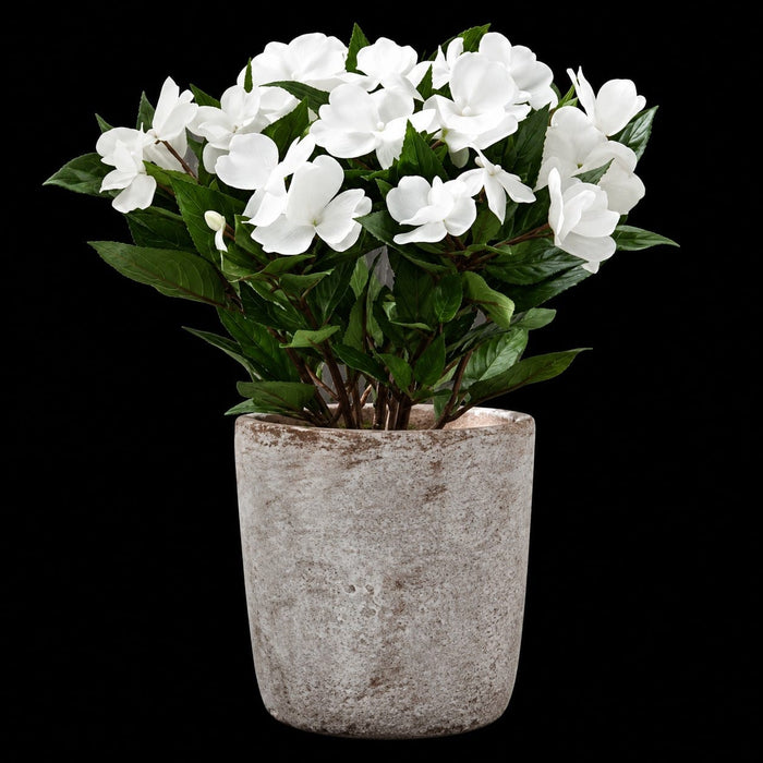 13.5" Silk New Guinea Impatiens Flower Bush -White (Pack of 6) - FBI633-WH