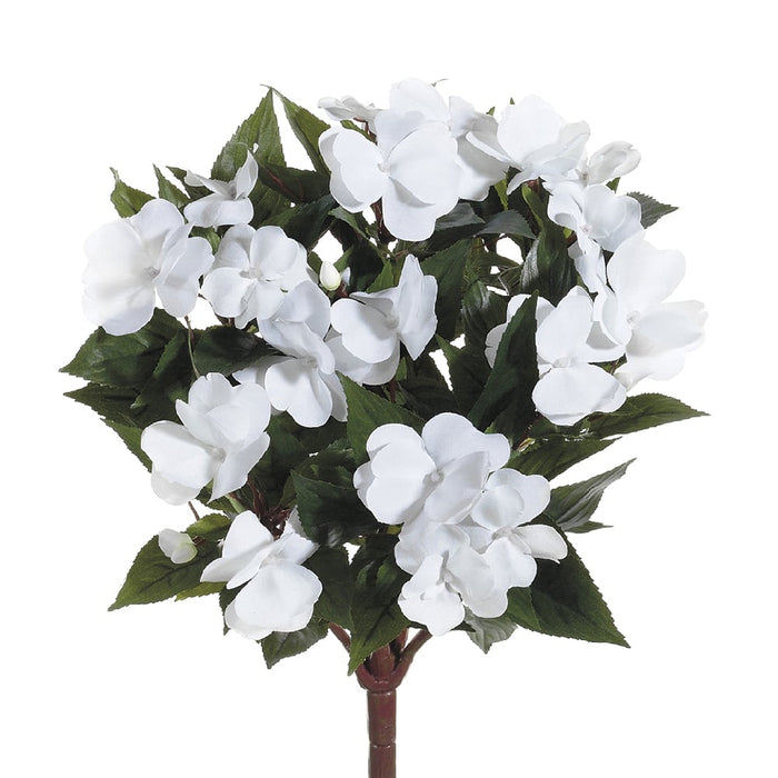 13.5" Silk New Guinea Impatiens Flower Bush -White (pack of 6) - FBI633-WH