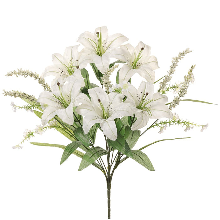19" Mixed Silk Tiger Lily Flower Bush -White (pack of 12) - FBL305-WH