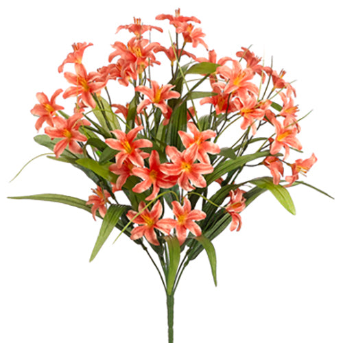 19" Silk Lily Flower Bush -Coral (pack of 12) - FBL386-CO