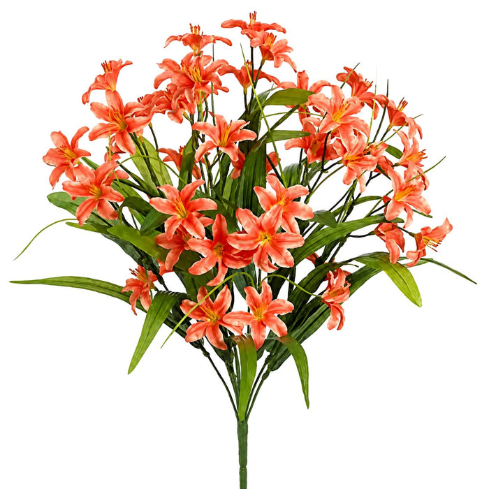 19" Silk Lily Flower Bush -Coral (Pack of 12) - FBL386-CO