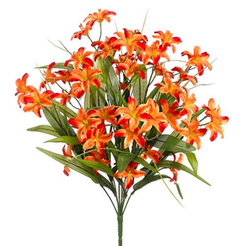 19" Silk Lily Flower Bush -Flame/Orange (pack of 12) - FBL386-FL/OR