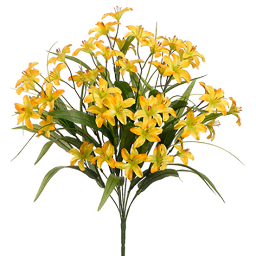 19" Silk Lily Flower Bush -Yellow (pack of 12) - FBL386-YE