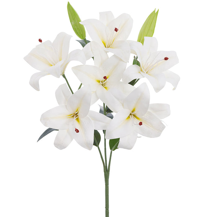 23" Lily Silk Flower Bush -White (Pack of 6) - FBL546-WH