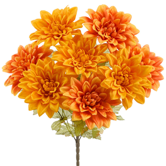 18.5" Dahlia Silk Flower Bush -Orange/Flame (Pack of 12) - FBM008-OR/FL
