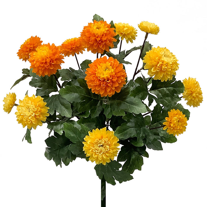 14.5" Mini Mum Silk Flower Bush -Orange/Yellow (Pack of 12) - FBM068-OR/YE
