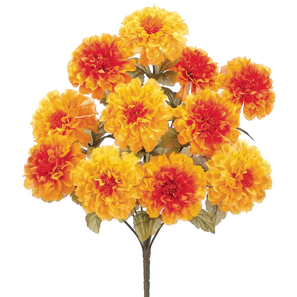 17.5" Silk Marigold Flower Bush Yellow/Gold Marigold Flowers — Silks