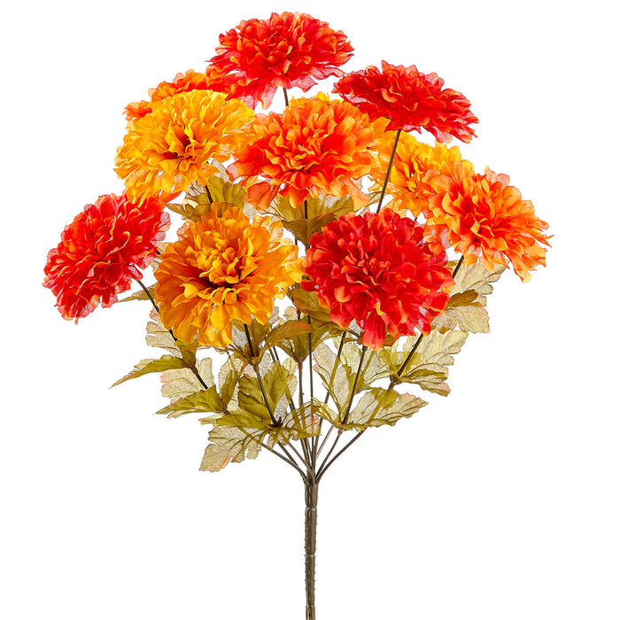 17.5" Silk Large Marigold Flower Bush -Orange/Assorted (pack of 12) - FBM408-OR/MX