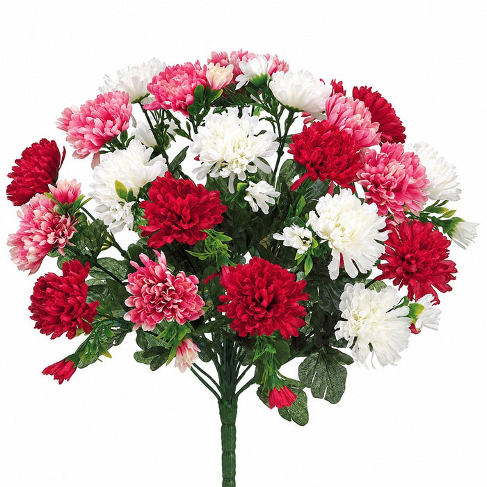 15" Silk Mum Flower Bush -Red/Rose (Pack of 12) - FBM514-RE/RO