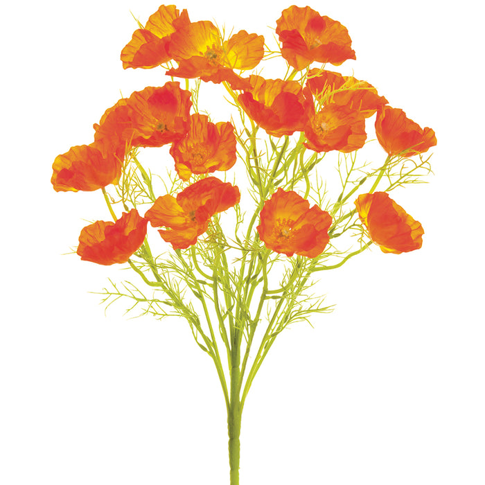 21.5" Silk Poppy Flower Bush -Orange (pack of 6) - FBP003-OR