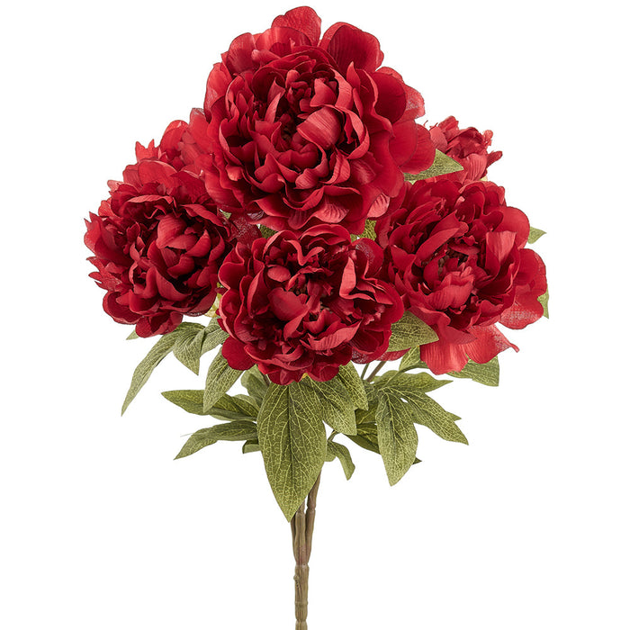 21" Peony Silk Flower Bush -Burgundy (Pack of 6) - FBP004-BU