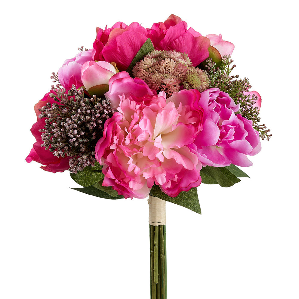 14" Peony & Sedum Silk Flower Bouquet Beauty/Boysenberry — Silks Are