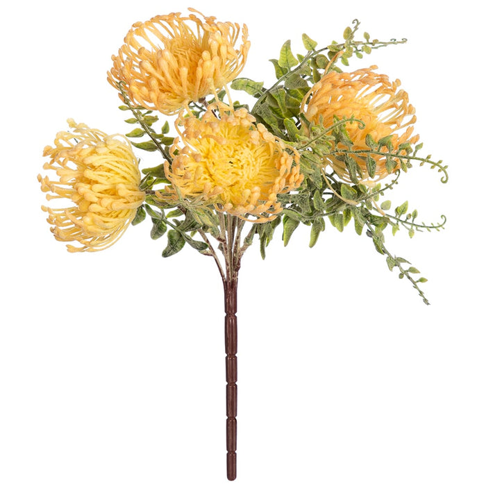 12" Silk Protea Flower Bush -Yellow (pack of 12) - FBP048-YE