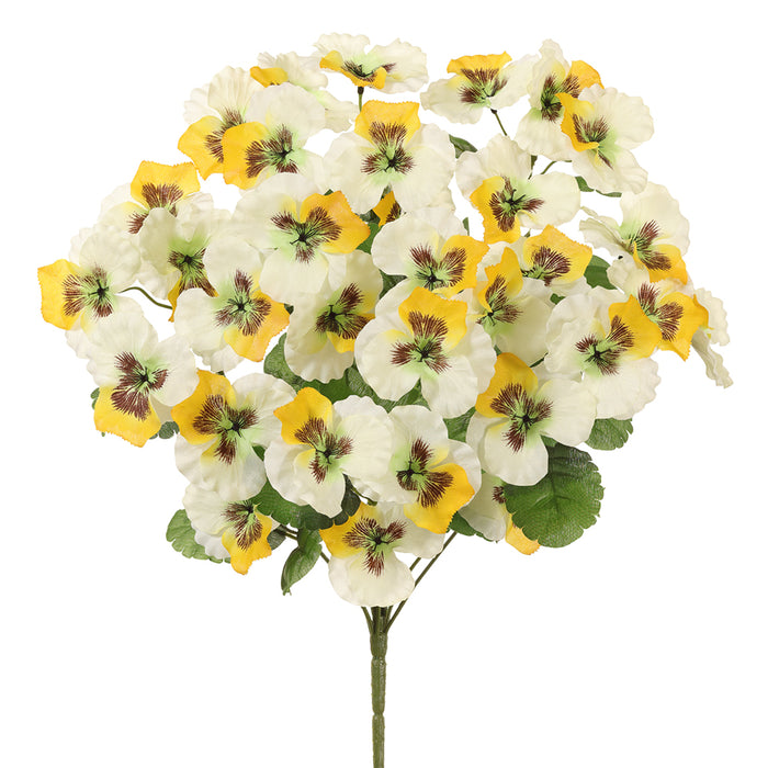 18" Silk Pansy Flower Bush -White/Yellow (pack of 12) - FBP187-WH/YE