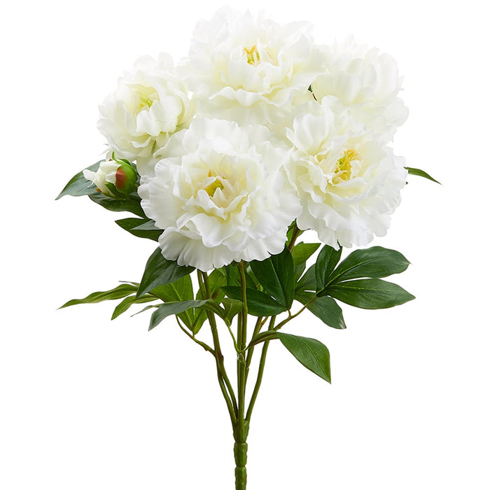 18" Silk Peony Flower Bush -White (pack of 6) - FBP189-WH