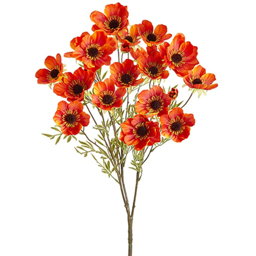 23" Wild Artificial Poppy Flower Bush -Flame (pack of 12) - FBP205-FL