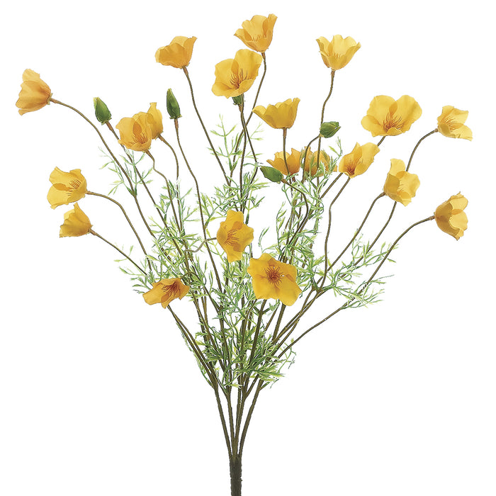 22" Silk Poppy Flower Bush -2 Tone Yellow (pack of 12) - FBP383-YE/TT