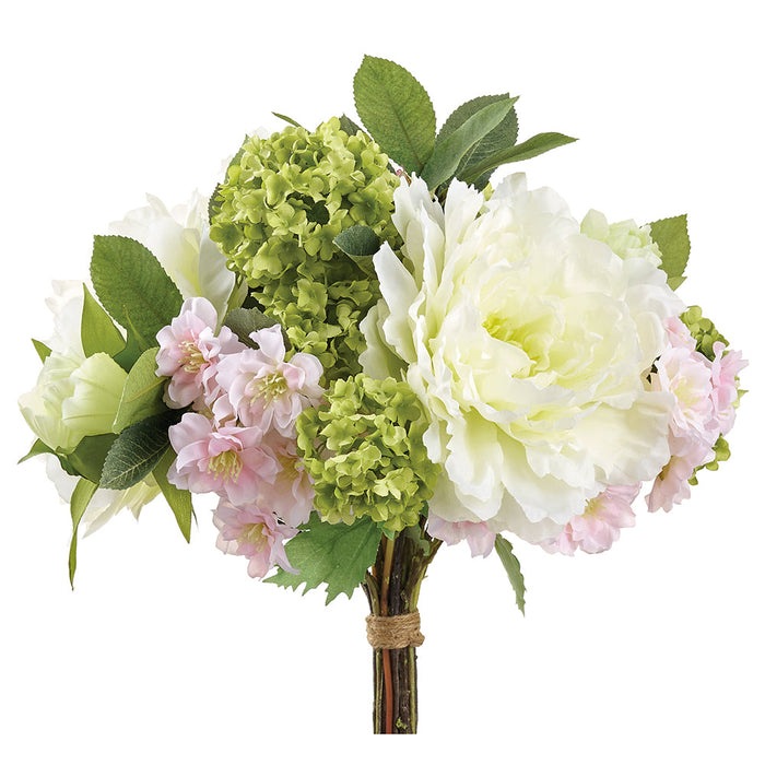 14" Peony & Cherry Blossom Silk Flower Bouquet -Cream/Pink (Pack of 4) - FBP788-CR/PK