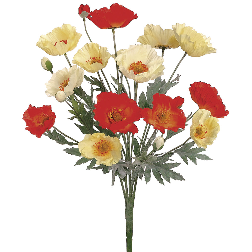21" Silk Poppy Flower Bush Orange/Yellow Poppy Flowers — Silks Are