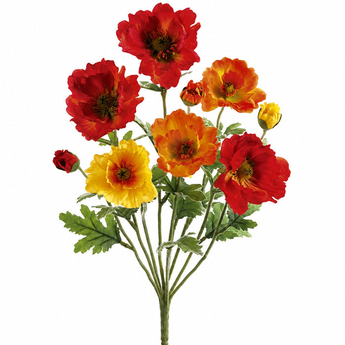 18" Silk Small Poppy Flower Bush -Orange/Flame (Pack of 12) - FBP974-OR/FL
