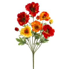 18" Silk Small Poppy Flower Bush -Orange/Flame (pack of 12) - FBP974-OR/FL