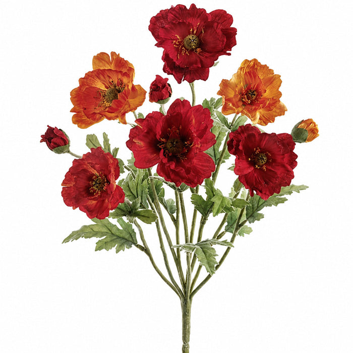 18" Silk Small Poppy Flower Bush -Red/Orange (Pack of 12) - FBP974-RE/OR