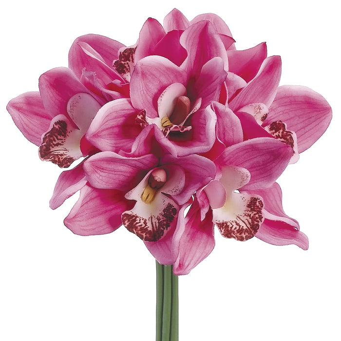 12" Real Touch Cymbidium Orchid Silk Flower Bouquet -Pink (pack of 12) - FBQ032-PK