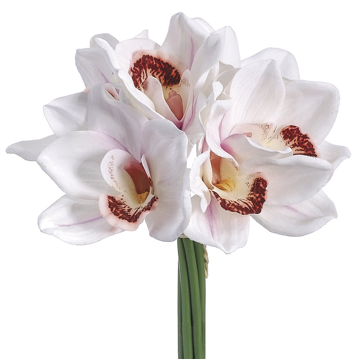 12" Real Touch Cymbidium Orchid Silk Flower Bouquet -White (pack of 12) - FBQ032-WH