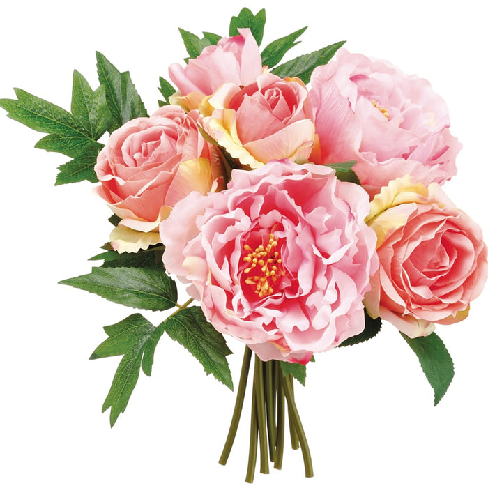10" Peony & Rose Silk Flower Bouquet -Rose/Pink (pack of 24) - FBQ038-RO/PK