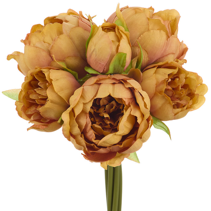 10" Peony Silk Flower Bouquet -Mustard (Pack of 12) - FBQ049-MD